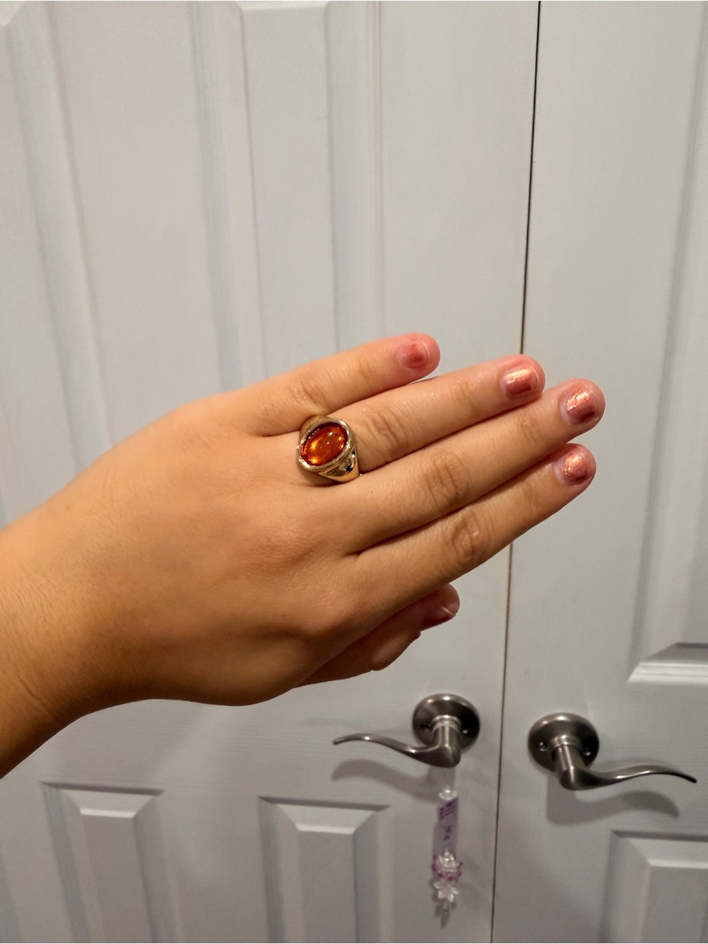 Urban Outfitters Gold Ring with Amber-Orange Oval Stone